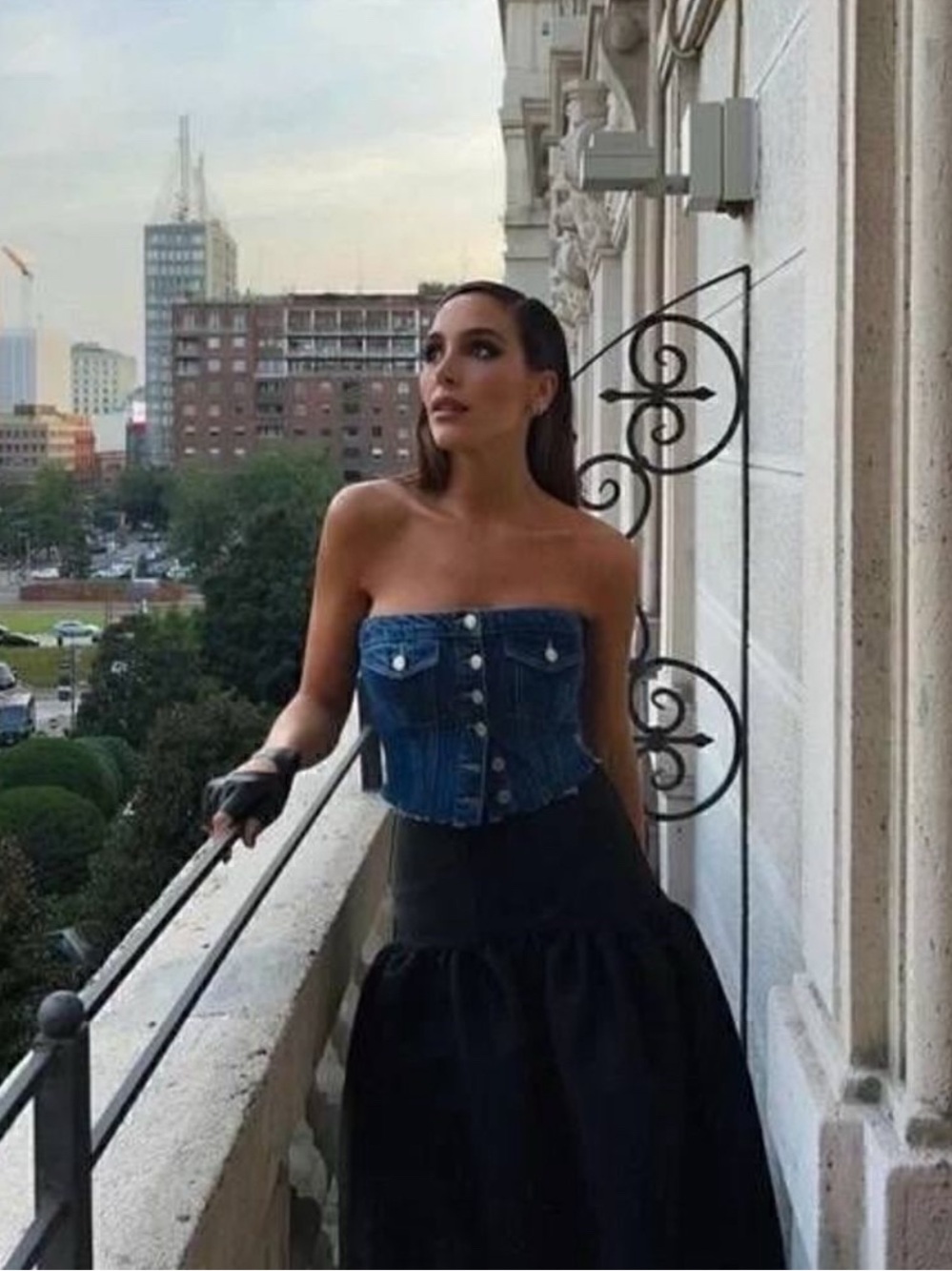 Zara Denim Distressed Corset Tube Top - Picture 3 of 5
